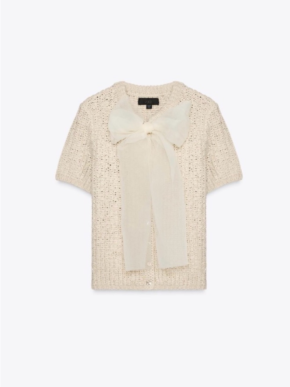 Zara Cream Short-Sleeve Knit Cardigan with Bow size XL